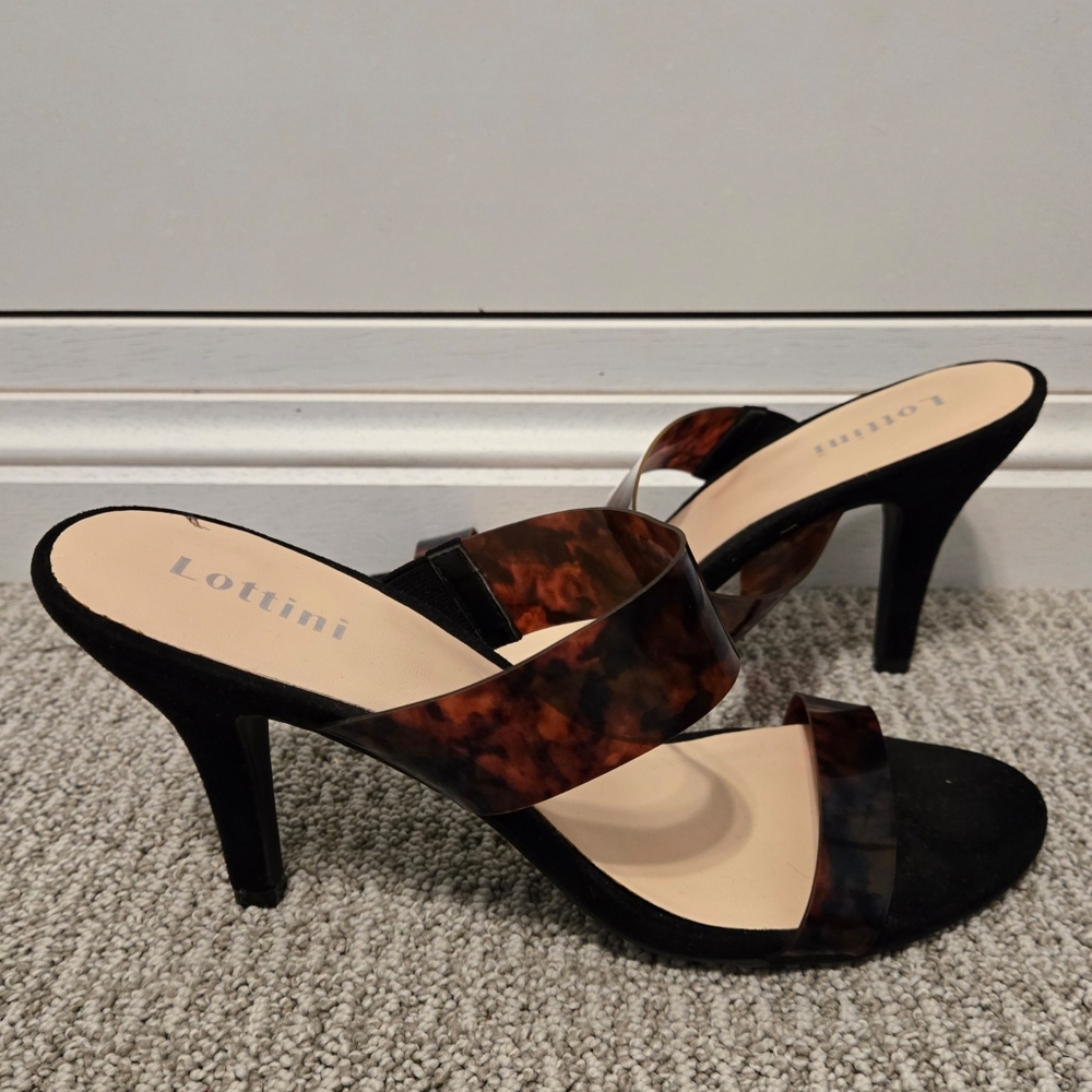 LOTTINI - BLACK/BROWN CLEAR STRAPPY SLIP ON SANDALS